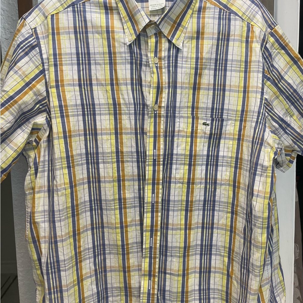 Men’s short sleeved plaid Lacoste casual shirt size 46
